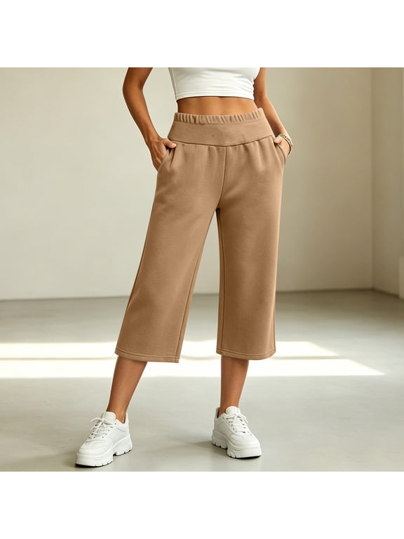 Cropped Sweatpants for Women High Waisted Capri Pants Wide Leg Lounge Trousers with Pockets Athletic Loose Fit Casual Activewear for Yoga Workout and Gym