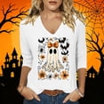 thumbnail image 1 of JOANKDMI Cute Ghost with Bow Graphic Blouse Women V Neck Chic Bat Floral Print Top for Halloween Party Roleplay Outfit Casual Long Sleeve Holiday Dress Up, 1 of 5