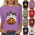 thumbnail image 1 of JOANKDMI Cute Halloween Tops for Women Three Ghosts Witch Hat Pumpkin Graphic T-Shirts Long Sleeve Fall Shirts Crewneck Casual Holiday Pullover Tees Essential Wear, 1 of 5