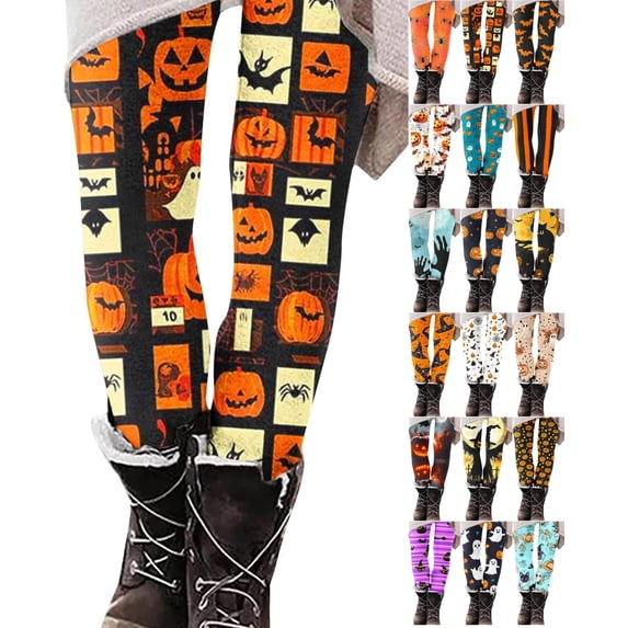 JOANKDMI Festive Halloween Patchwork Leggings for Women High Waisted Yoga Pants Tummy Control Graphic Workout Tights Soft Flattering Autumn Holiday Cosplay Pants