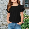 thumbnail image 1 of JOANKDMI Flutter Short Sleeve Shirts Girls 9-10 Pleated Front Casual Blouse Cute Ruffle Tops for Kids Summer Everyday Wear Lightweight Flowy T Shirts Holiday Outfits, 1 of 7