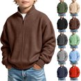 thumbnail image 1 of JOANKDMI Full Zip Up Sweatshirt Boys Waffle Knit Mock Neck Athletic Jacket Long Sleeve Lightweight Activewear with Pockets for Casual Running Fall Workout Tops, 1 of 9