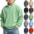 thumbnail image 1 of JOANKDMI Full Zip Up Sweatshirt Boys Waffle Knit Mock Neck Athletic Jacket Long Sleeve Lightweight Activewear with Pockets for Casual Running Fall Workout Tops, 1 of 9