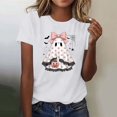 thumbnail image 1 of JOANKDMI Funny Halloween Tees for Women Coquette Ghost Bow Print Spiderweb Short Sleeve Tops Crew Neck Casual Shirt Fall Season Clothing Cute Pumpkin Graphic T-Shirts, 1 of 6