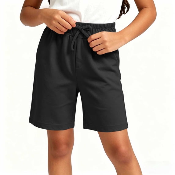 JOANKDMI Girls Biker Shorts Cotton Sweatshorts Elastic Waist Dstring Short Pants with Pockets Comfortable Lounge Activewear for Kids Everyday Summer Playwear Outfit