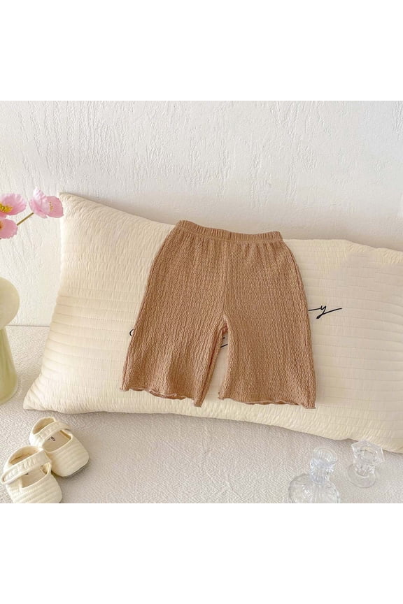 Girls Biker Shorts Crinkle Textured Lounge Short Pants Elastic Waist Lettuce Trim Hem Summer Casual Playwear for Yoga Gymnastics Dance Stretchy Active Wear