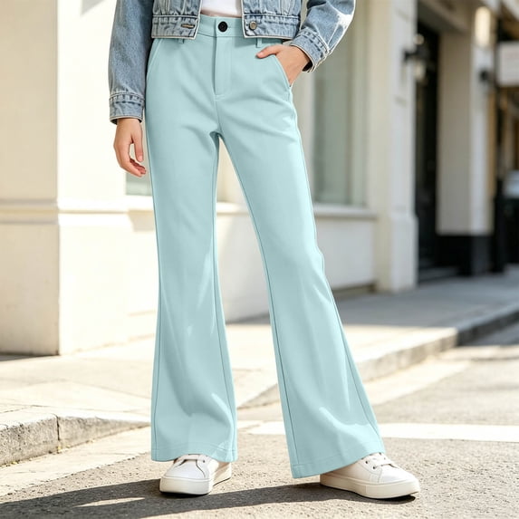 JOANKDMI Girls Flare Pants Size 9-10 High Waisted Button Front ...