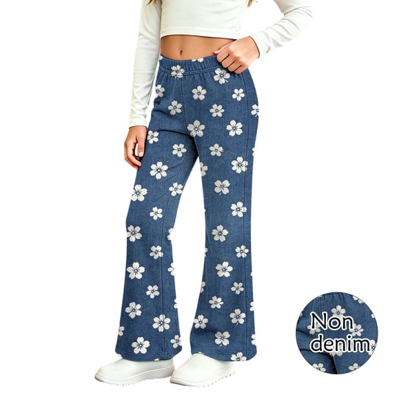 JOANKDMI Girls Floral Flare Pants Stretchy Bell Bottoms Elastic Waist Casual Boho Trousers Kids Youth Everyday Wear Lounge Yoga Active Leggings Flower Printed, 7-8