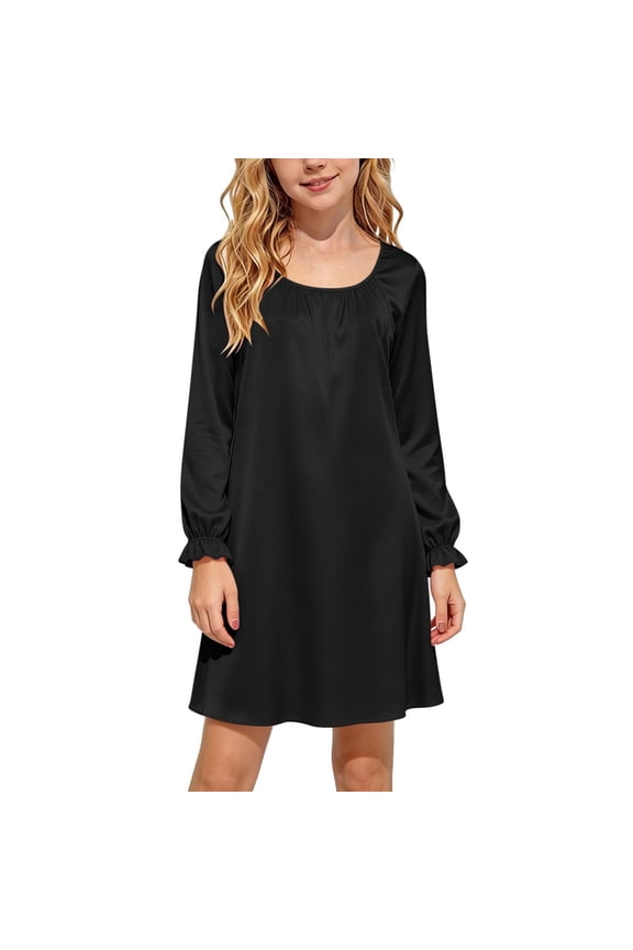 Girls Nightgown Long Sleeve Sleepwear Soft Nightshirt Casual Lounge Dress Comfy Sleep Shirt Ruffle Cuffs Nightwear Pj Sweet Sleep Dress for Kids Tweens