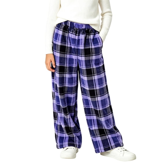 JOANKDMI Girls Plaid Pajama Size 5-6 Pants Warm Fleece Fuzzy Lounge Bottoms Winter Thick Sleepwear Elastic Waist Comfy Cold Weather Relaxed Fit Sleep Trousers Home