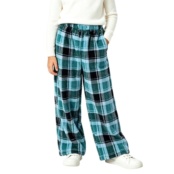 JOANKDMI Girls Plaid Pajama Size 9-10 Pants Warm Fleece Fuzzy Lounge Bottoms Winter Thick Sleepwear Elastic Waist Comfy Cold Weather Relaxed Fit Sleep Trousers Home