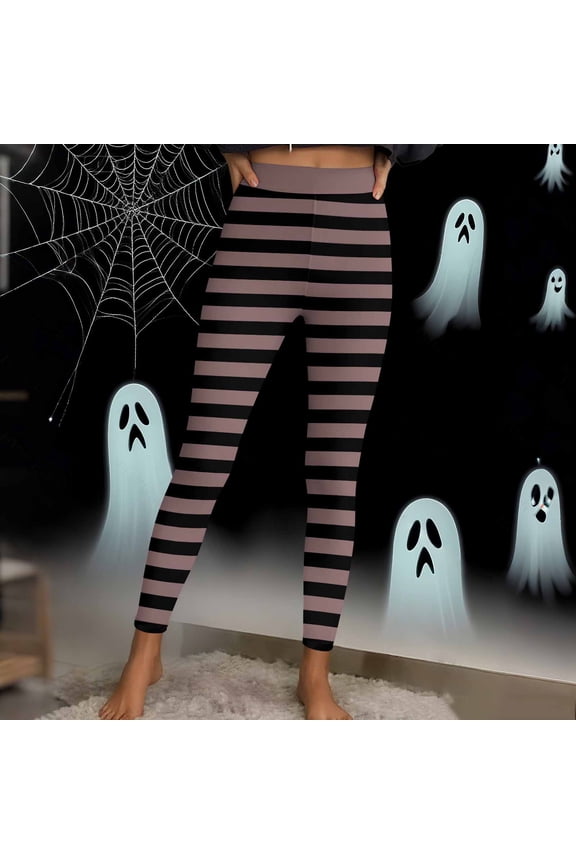 Gothic Dark Witch Leggings for Women Mysterious Vampire Classic Striped Printed Ankle Length Soft Bottoms for Scary Party Night Creepy Chic Suit