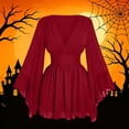 thumbnail image 1 of JOANKDMI Gothic Witch Costume for Women Long Bell Sleeve V-Neck Chiffon Dress Smocked Waist Flaring Mini Dress for Halloween Vampire Party Theme, 1 of 5