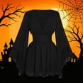 thumbnail image 1 of JOANKDMI Gothic Witch Costume for Women Long Bell Sleeve V-Neck Chiffon Dress Smocked Waist Flaring Mini Dress for Halloween Vampire Party Theme, 1 of 5