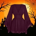 thumbnail image 1 of JOANKDMI Gothic Witch Costume for Women Long Bell Sleeve V-Neck Chiffon Dress Smocked Waist Flaring Mini Dress for Halloween Vampire Party Theme, 1 of 5
