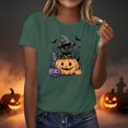 thumbnail image 1 of JOANKDMI Halloween Black Cat Witch Hat Shirt for Women Cute Pumpkin Graphic Tees Short Sleeve Fall Casual Tops Crewneck Haunted House Holiday Festive Apparel, 1 of 9