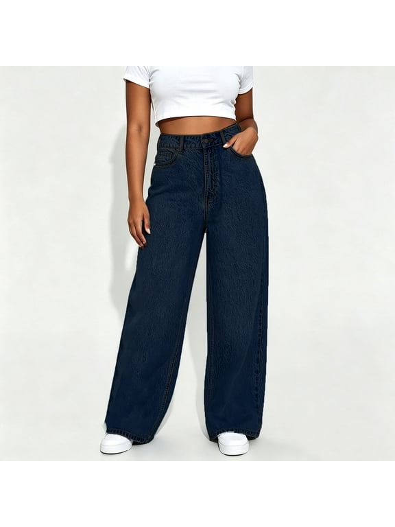 High Waisted Wide Leg Jeans for Women Casual Relaxed Fit Baggy Denim Pants Classic Straight Trousers with Pockets Y2K Streetwear