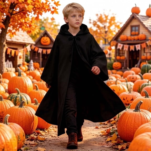JOANKDMI Hooded Cape Costume Tween Boys Girls Full Length Wicca Pagan Robe Cosplay Accessory for Halloween Party Masquerade Renaissance Fair Fancy Dress Outfits