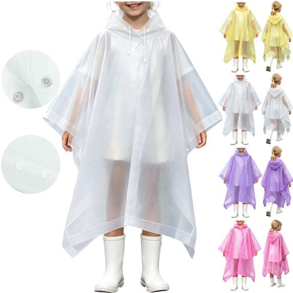 JOANKDMI Kids Reusable Rain Poncho Girls Waterproof Lightweight EVA Cape Raincoat with Hood and Side Snaps for Theme Park School Travel Emergency Rain Gear