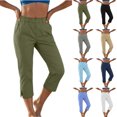 thumbnail image 1 of JOANKDMI Linen Capri Pants for Women No Drawstring Elastic Waisted Straight Leg Comfortable Side Slit Bottoms Summer Casual Vacation Beach Trousers with Pockets, 1 of 8
