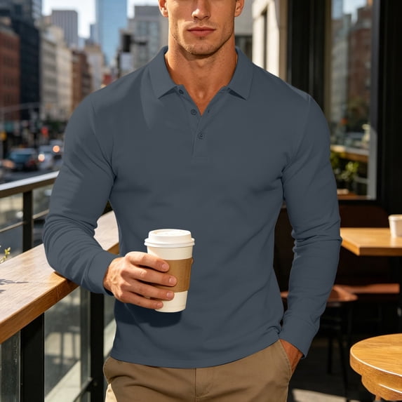 JOANKDMI Long Sleeve Shirts for Men Casual Classic Fit Golf Tops Lightweight Breathable Button Placket Tennis Work Shirts Everyday Basic Activewear, M-4XL