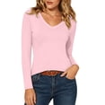 thumbnail image 1 of JOANKDMI Long Sleeve T-Shirts for Women Deep V Neck Basic Tees Casual Slim Fit Tops Flattering Stretch Undershirts for Everyday Wear Office and Fall Layering Blouses, 1 of 9