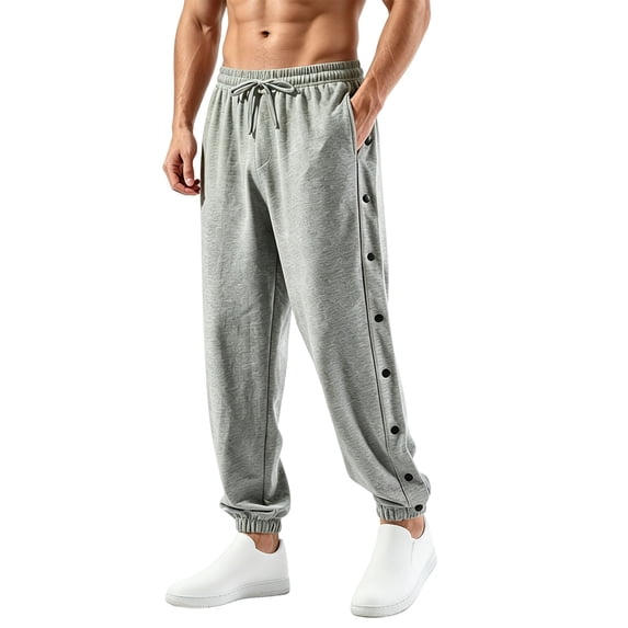 JOANKDMI Mens Athletic Pants Side Snap Button Sweatpants Elastic Waist Drawstring Joggers Casual Loose Relaxed Fit Basketball Workout Warm Up Trousers