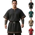 thumbnail image 1 of JOANKDMI Mens Medieval Tunic Shirt Short Sleeve Renaissance Viking Costume Lace-Up V-Neck Pirate Top Retro Peasant Blouse for Halloween LARP Cosplay Festival, S-5XL, 1 of 6