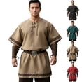 thumbnail image 1 of JOANKDMI Mens Medieval Tunic Shirt Short Sleeve Renaissance Viking Costume Lace-Up V-Neck Pirate Top Retro Peasant Blouse for Halloween LARP Cosplay Festival, S-5XL, 1 of 6
