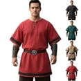 thumbnail image 1 of JOANKDMI Mens Medieval Tunic Shirt Short Sleeve Renaissance Viking Costume Lace-Up V-Neck Pirate Top Retro Peasant Blouse for Halloween LARP Cosplay Festival, S-5XL, 1 of 6