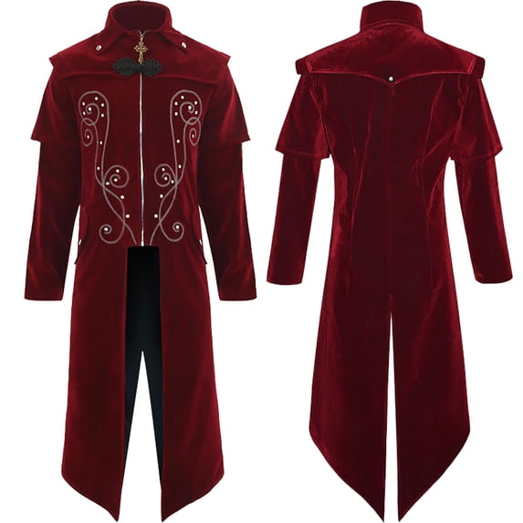 JOANKDMI Mens Steampunk Jacket Gothic Vampire Embroidered Victorian Aristocrat Long Coat for Mystic Nobleman Fancy Dress Up Halloween Suit