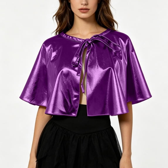JOANKDMI Metallic Shiny Capelet for Women Short Cloak Tie Front Shrug Costume Accessories for Halloween Party Mermaid Alien Disco Festival Fancy Dress Up