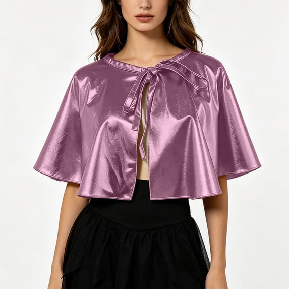 JOANKDMI Metallic Shiny Capelet for Women Short Cloak Tie Front Shrug Costume Accessories for Halloween Party Mermaid Alien Disco Festival Fancy Dress Up