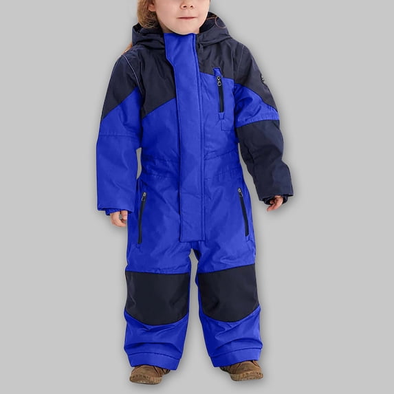 JOANKDMI One Piece Ski Suit Toddler Boys Girls Waterproof Winter Snowsuit Warm Hooded Coverall Windproof Jumpsuit with Zipper Pockets for Snow Play Skiing Outdoor Sports Thick Romper Clothing, 1T-15Y