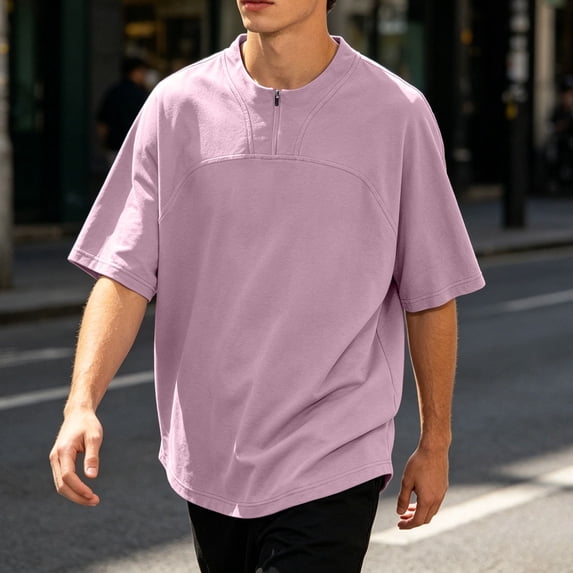 JOANKDMI Oversized T-Shirts for Men Quarter Zip Short Sleeve Pullover Tops Mock Neck Loose Fit Casual Streetwear Athletic Workout Gym Lightweight Activewear Tee, M-5XL