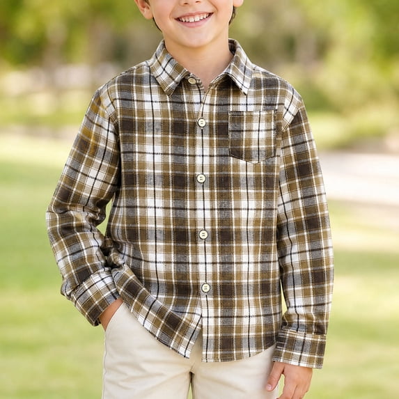 JOANKDMI Plaid Flannel Shirts Boys 3T Long Sleeve Button Down Tops with Chest Pocket Casual Classic Lapel Collar Fall Winter Lightweight Jacket Outerwear for Kids