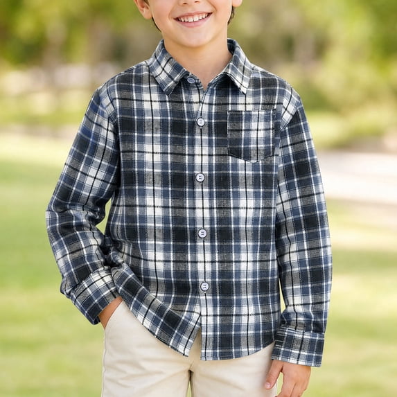 JOANKDMI Plaid Flannel Shirts Boys 4-5 Long Sleeve Button Down Tops with Chest Pocket Casual Classic Lapel Collar Fall Winter Lightweight Jacket Outerwear for Kids
