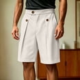 thumbnail image 1 of JOANKDMI Pleated Capri Pants for Men Smart Casual Chino Bermuda Bottoms Tailored Classic Fit with Front Button Detail Vintage Dressy Summer Bottoms for Golf Beach Party, 1 of 5