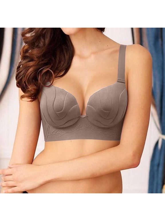 Push Up Bra for Women Wirefree Lightly Lined Textured Leaf Pattern Wide Adjustable Straps Flattering Lift Cleavage Support Everyday Comfort T-Shirt Brassiere