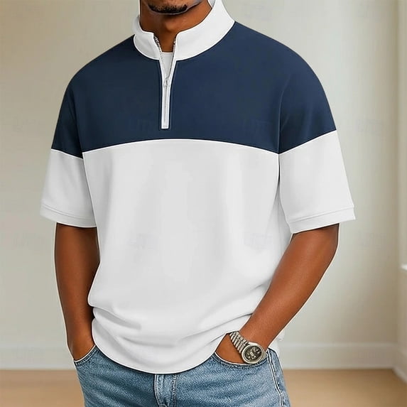 JOANKDMI Quarter Zip Shirts for Men Short Sleeve Color Block Golf Shirt Pullover Athletic Tennis Workout Tops Muscle Casual Activewear T-Shirts Performance