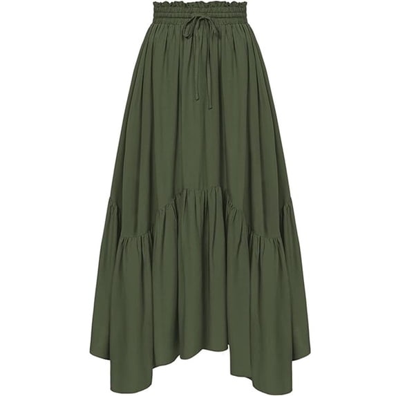 JOANKDMI Renaissance Skirt for Women Elastic High Waist Tiered Ruffle Flowy Boho Maxi Skirts Casual Medieval Pirate Peasant Costume for Halloween Festival Wear
