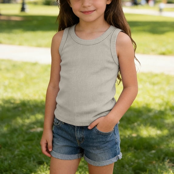 JOANKDMI Ribbed Knit Tank Tops for Girls 6-7 Sleeveless Summer Basic Casual Cami Shirts Soft Breathable Activewear Undershirt Stretchy Everyday Lounge School Wear