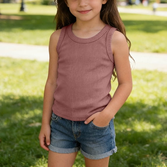 JOANKDMI Ribbed Knit Tank Tops for Girls 8-9 Sleeveless Summer Basic Casual Cami Shirts Soft Breathable Activewear Undershirt Stretchy Everyday Lounge School Wear