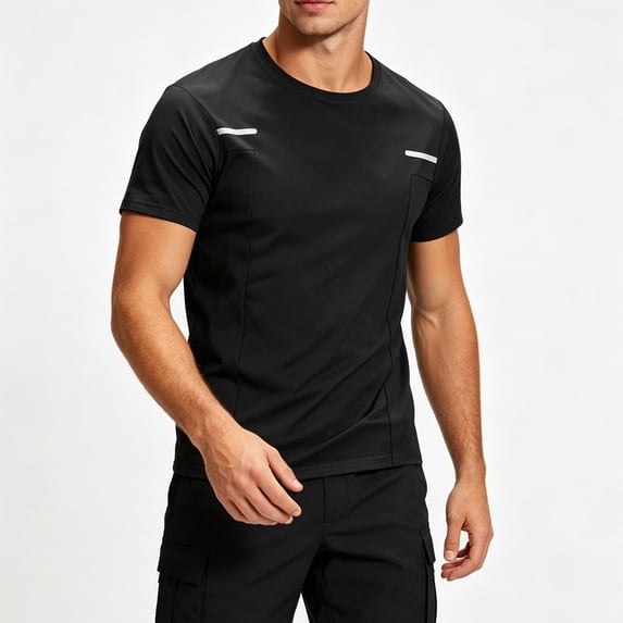 JOANKDMI Running Shirts for Men Short Sleeve Athletic T-Shirts Quick Drying Workout Tops with Reflective Stripes Breathable Gym Clothes for Fitness Training, M-5XL