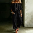 thumbnail image 1 of JOANKDMI Off The Shoulder Jumpsuits for Women Casual Long Rompers with Pockets Loose Fit Elastic Waist Drawstring Summer Beach Outfits Flowy One Piece Overalls, 1 of 6