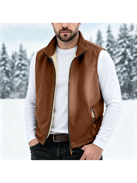 Softshell Fleece Lined Vest for Men Winter Warm Sleeveless Jacket Stand Collar Windproof Thermal Waistcoat Thick Outerwear for Golf Hunting Work Outdoor Fall,M-4XL