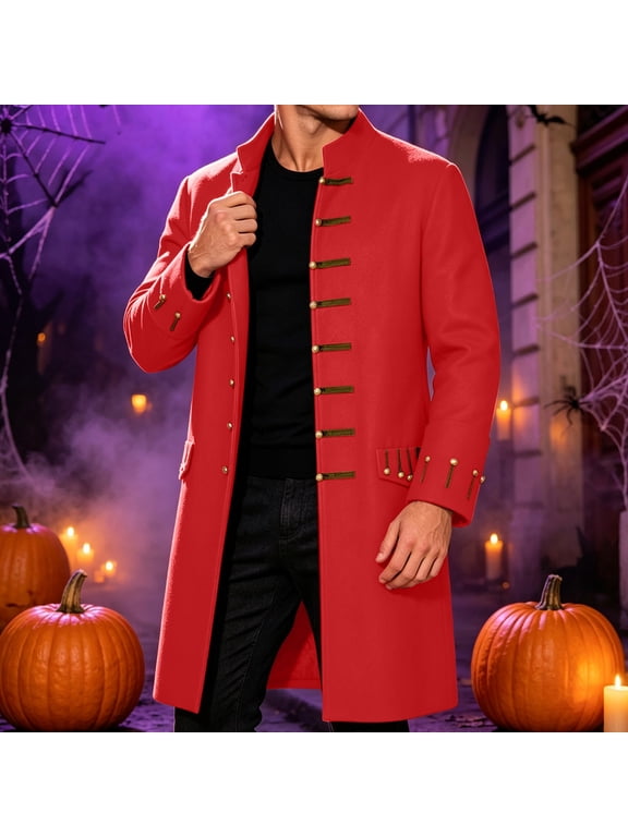 Steampunk Jacket for Men Gothic Victorian Frock Coat Stand Collar Button Down Vintage Overcoat Outerwear for Pirate Vampire Halloween