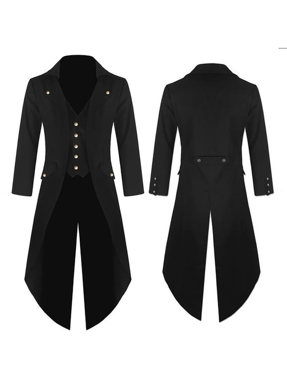 Steampunk Tailcoat Jacket for Men Victorian Vintage Frock Coat Aristocrat Button Down Lapel Collar Gothic Ringmaster Costume for Halloween Cosplay Party