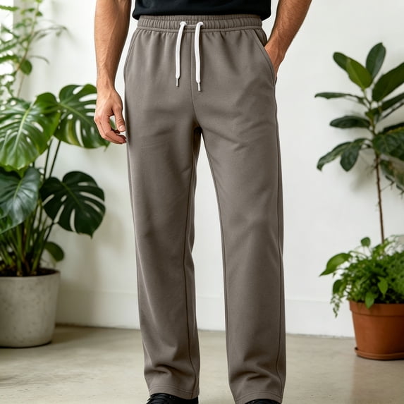 JOANKDMI Straight Leg Sweatpants for Men Plus Size Open Bottom Athletic Pants with Pockets Drawstring Casual Lounge Trousers,XS-4XL