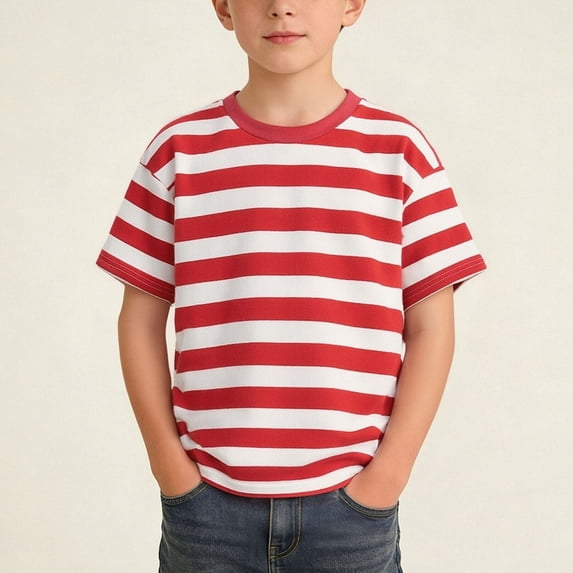 JOANKDMI Striped T Shirts Boys 11-12 Short Sleeve Crewneck Casual Tees Kids Classic Horizontal Stripe Tops Summer Basic Pullover Shirts for Daily Playwear School Holiday